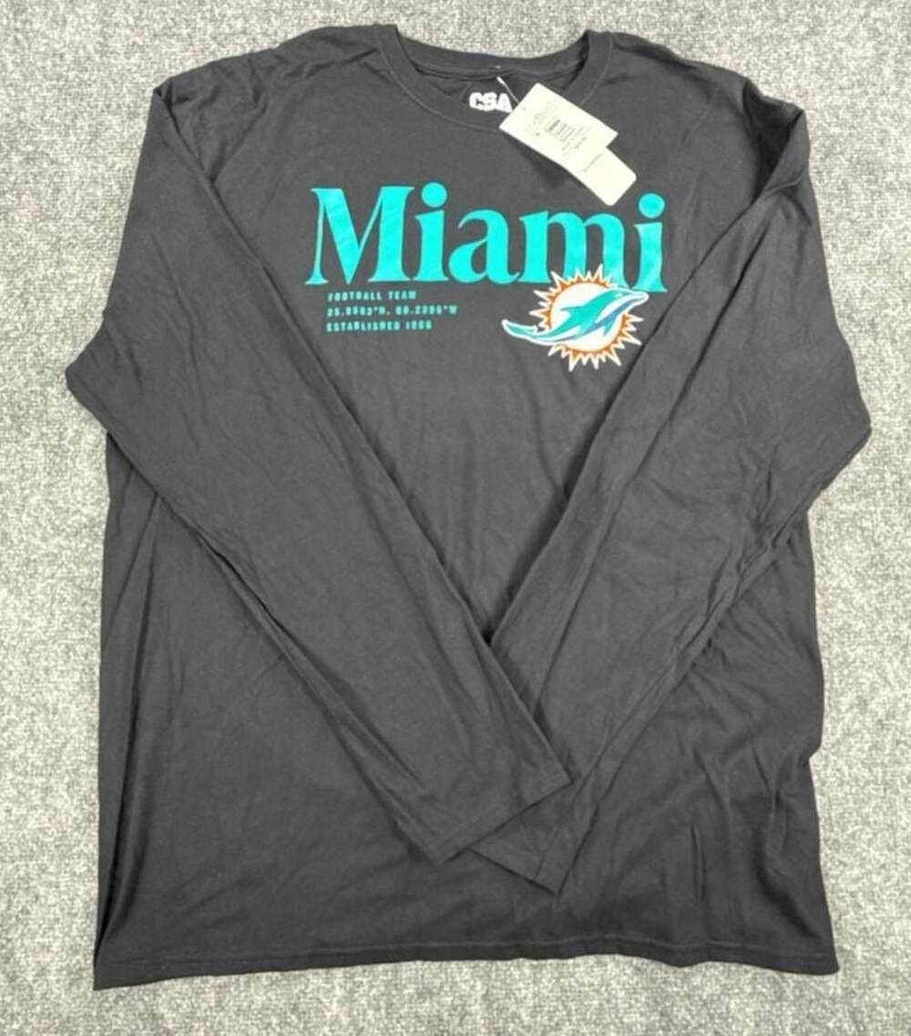 NFL Team Apparel Miami Dolphins Black Long Sleeve T-Shirt CSA - 2XL NWT